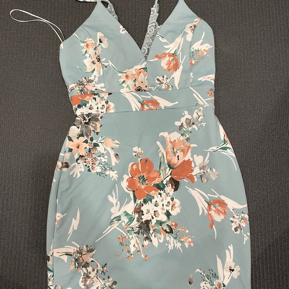 V-Neck Blue Floral Dresss